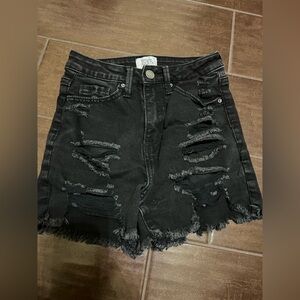 Simple Society Black Distressed Jean Shorts